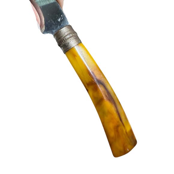 Vintage Blade Serrated Knife Stainless Steel Butterscotch Swirl Bakelite Handle - Picture 2 of 7